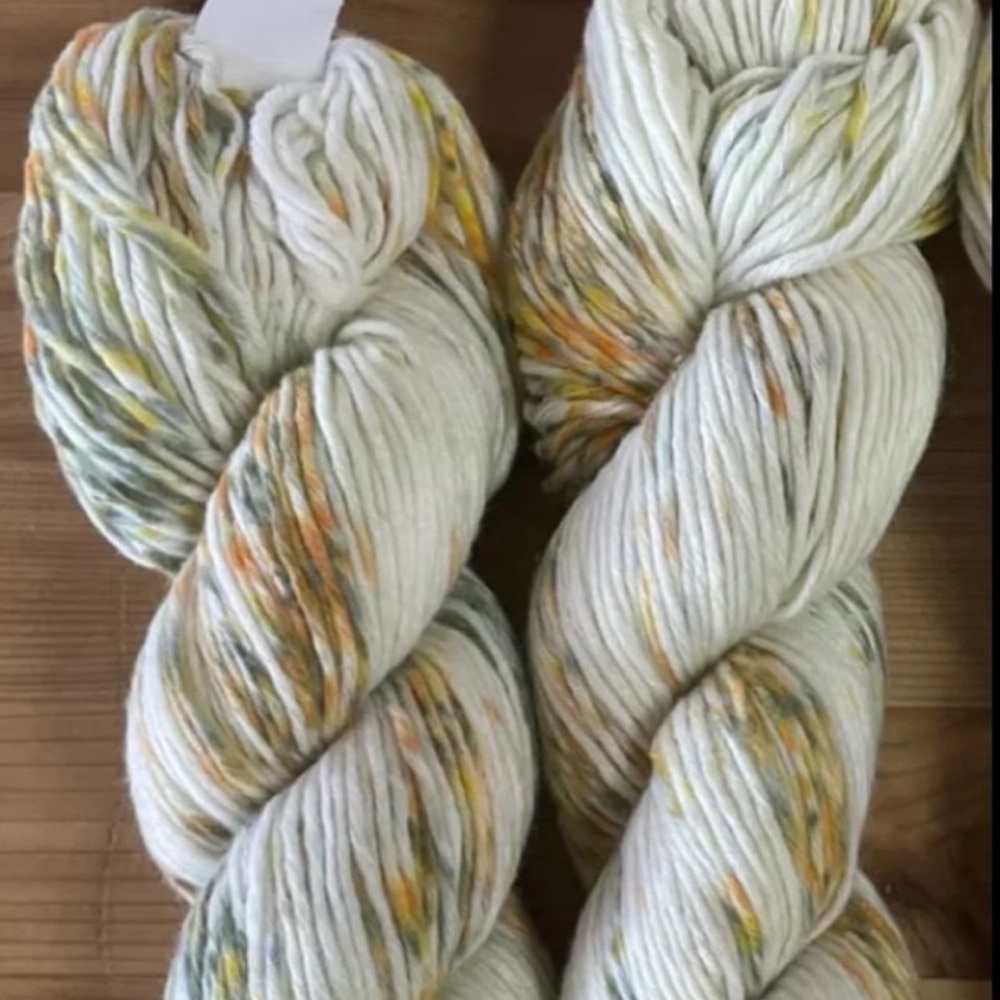 Lion Brand, Hand-dyed - white w/green/yellow, Cabbage Patch lot of 6